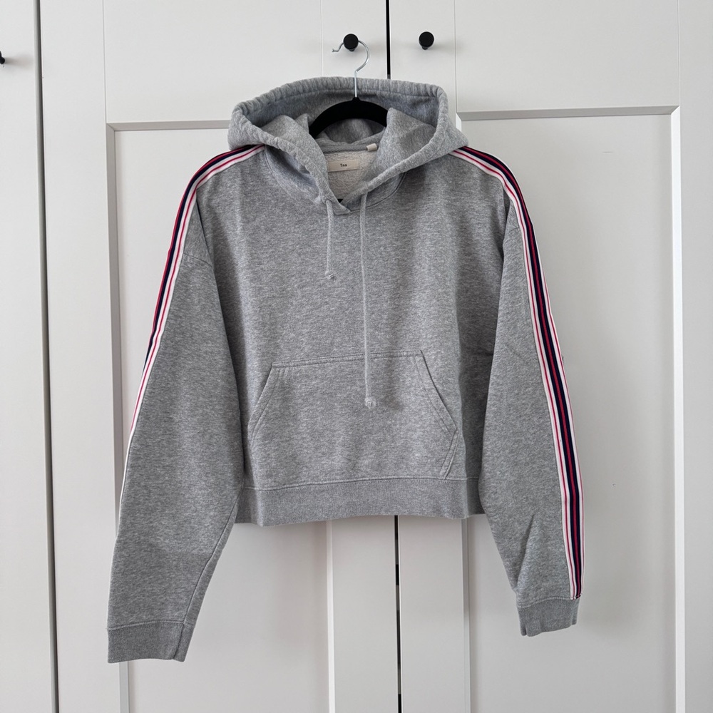 Gray Hoodie with Striped Sleeves